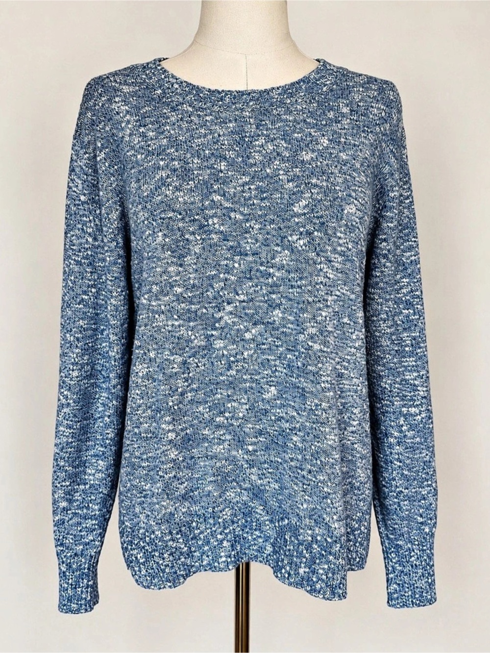 J. Crew Small Blue White Marled Knit Sweater Lightweight Cotton Feel Side Slits